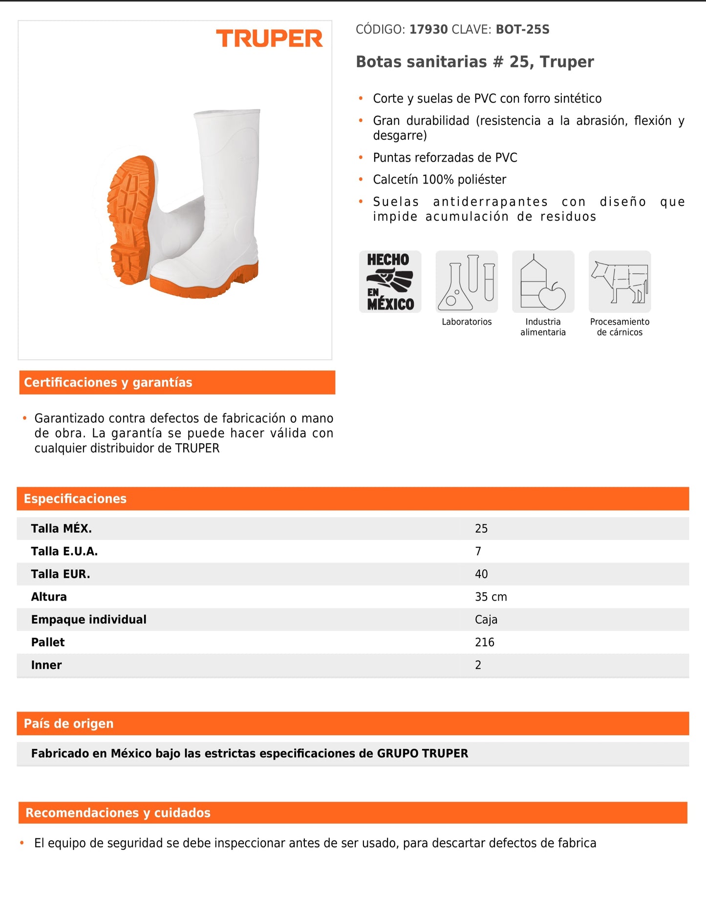 Botas sanitarias de PVC