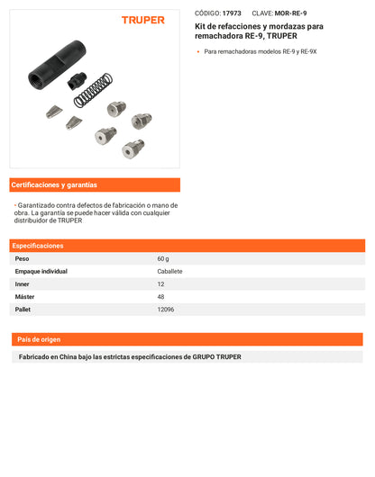 Ficha tecnica - Kit de refacciones y mordazas RE-9 - SKU 17973