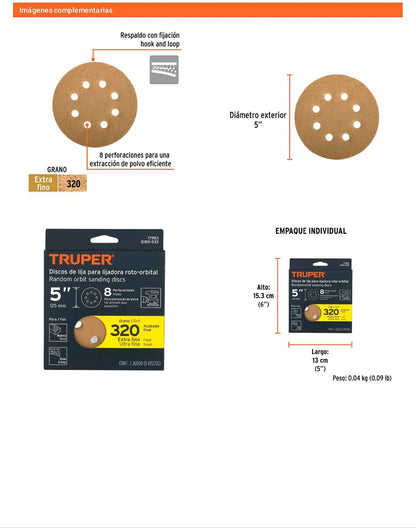Discos de lija 5 pulg grano 320