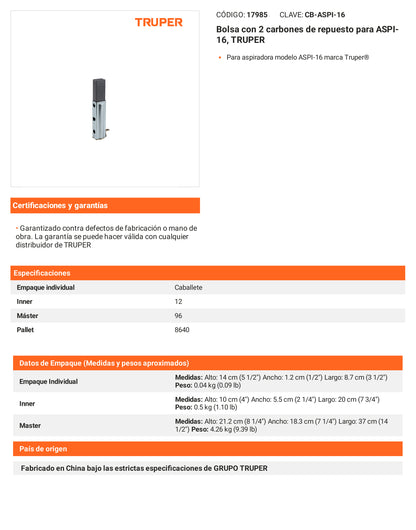 Ficha tecnica - 2 carbones para ASPI-16 - SKU 17985