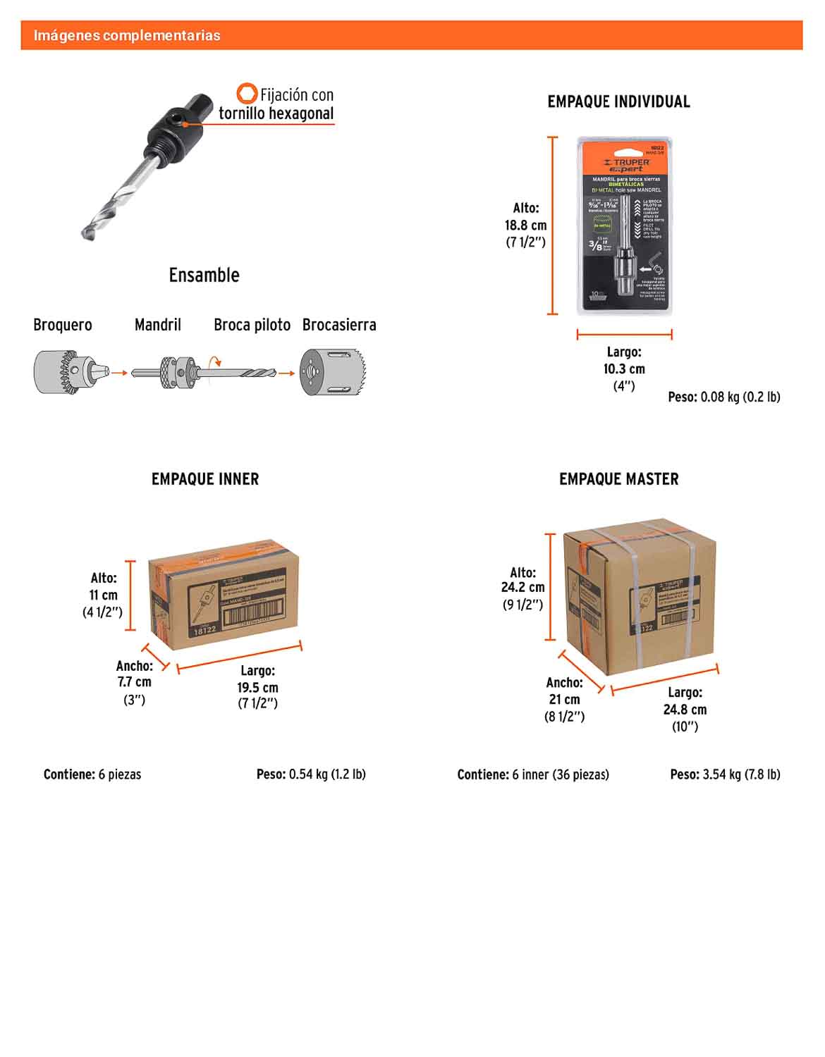 Mandril zanco 3/8 pulg. para brocasierras