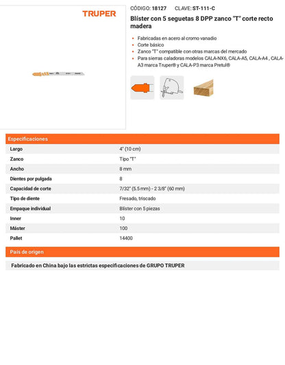 Blíster con 5 seguetas 8 DPP zanco