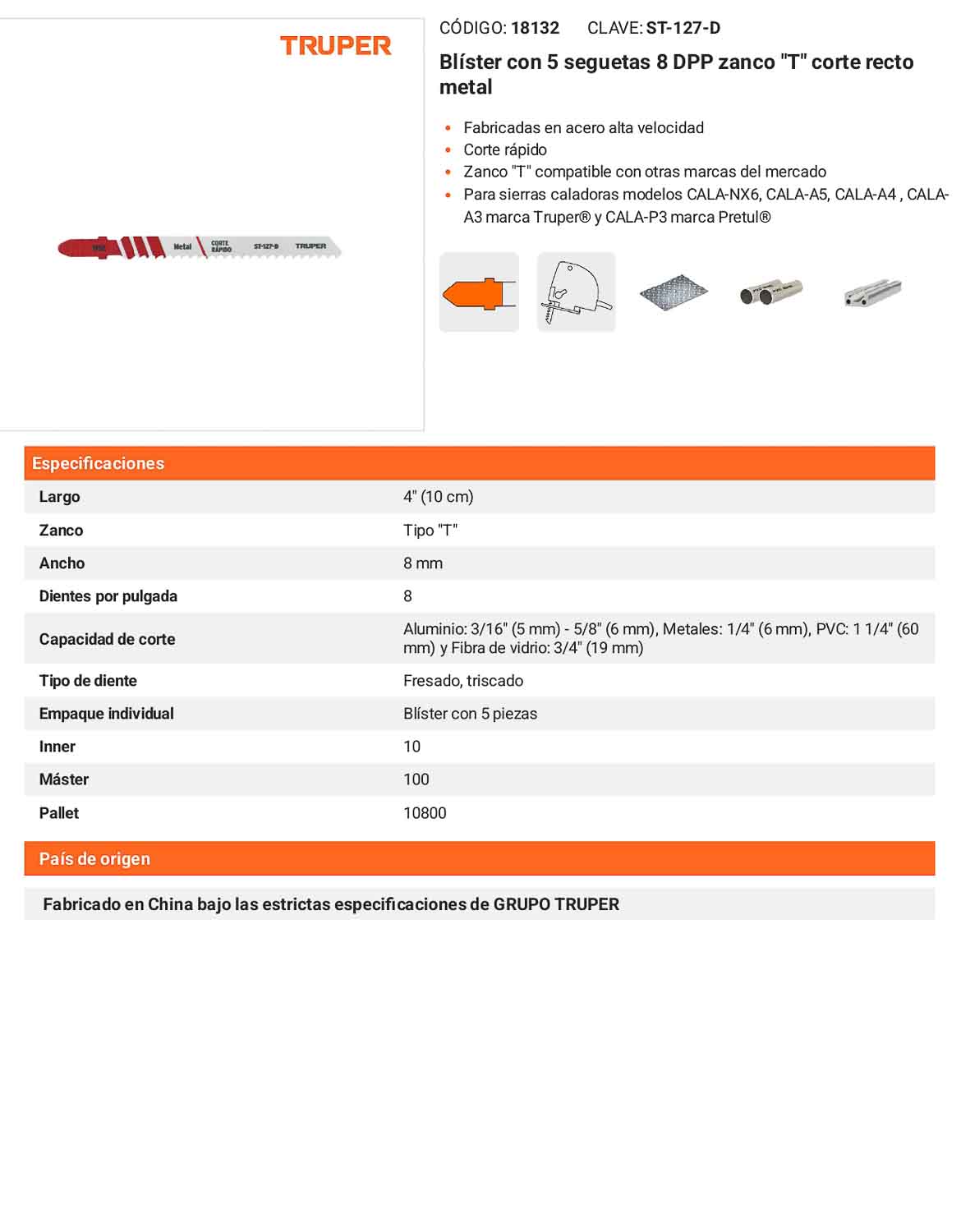 Hojas de Segueta 8 DPP con Zanco de 4" Paquete con 5