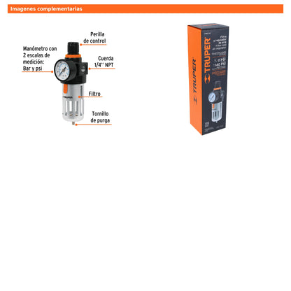 Filtro y Regulador de Presión de Aire Cuerda 1/4 NPT