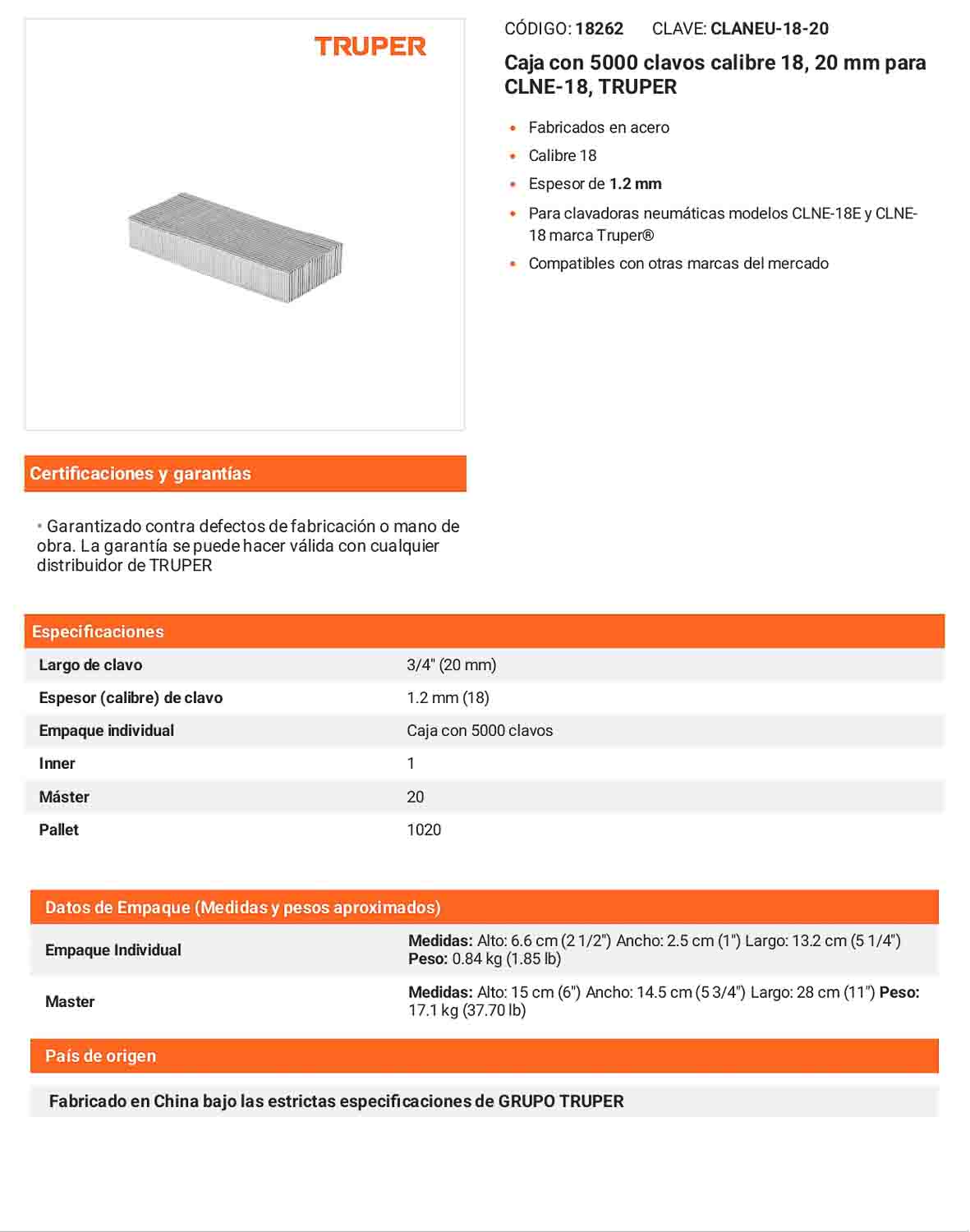 Caja 5000 clavos calibre 18 20 mm