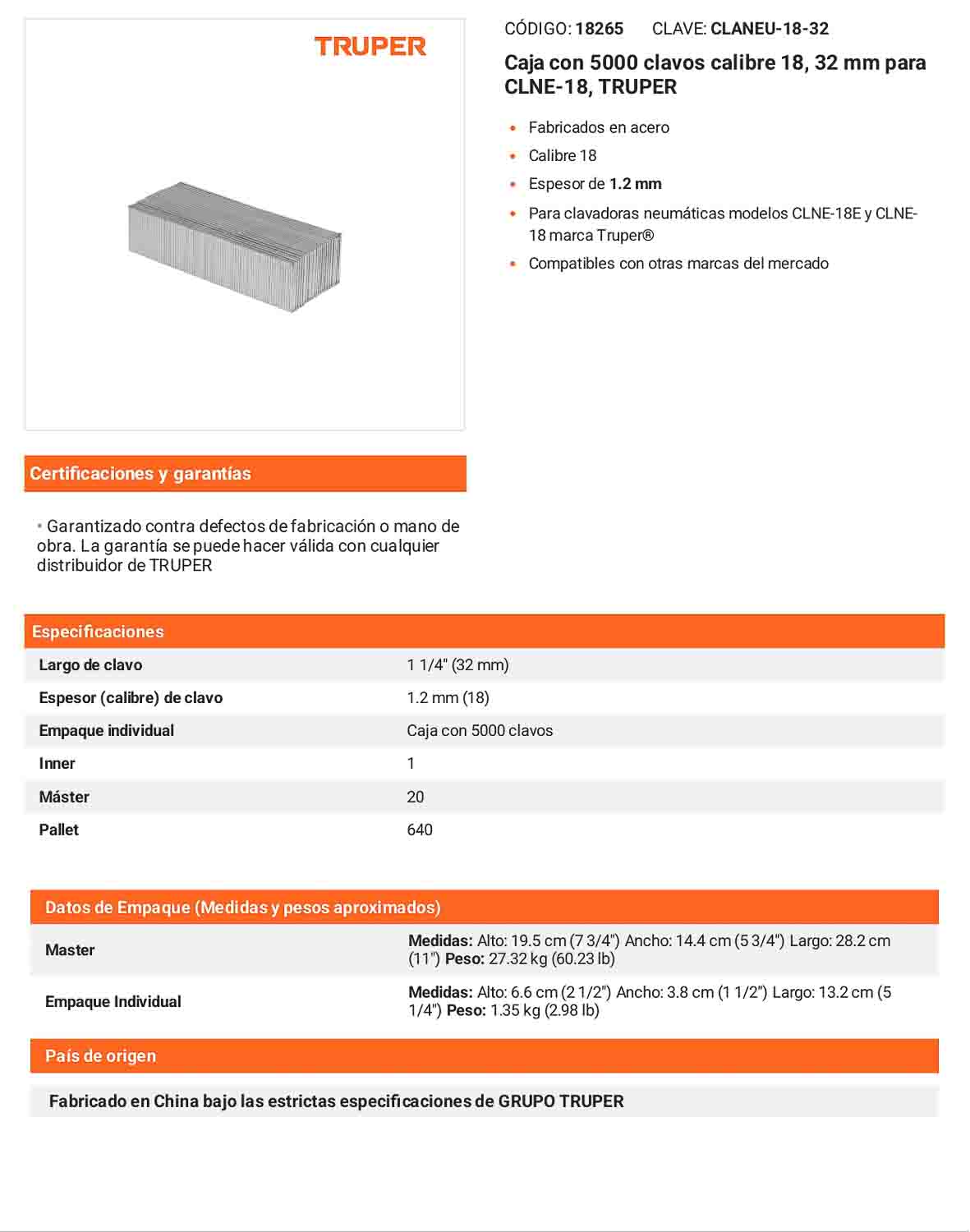 Caja 5000 clavos calibre 18 32 mm