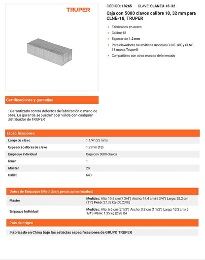 Caja 5000 clavos calibre 18 32 mm