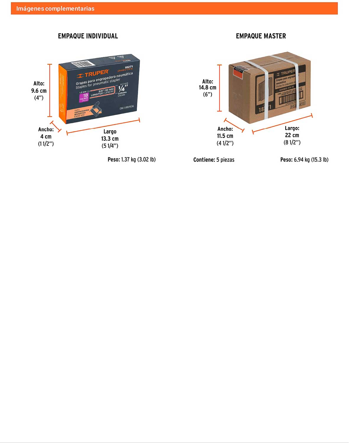 Caja 5000 grapas 1/4 pulg 16 mm