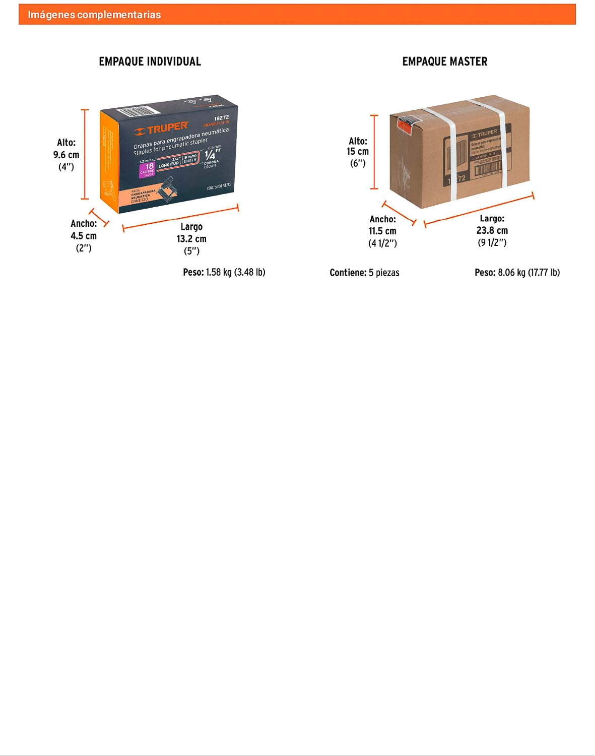 Caja 5000 grapas 1/4 pulg 19 mm