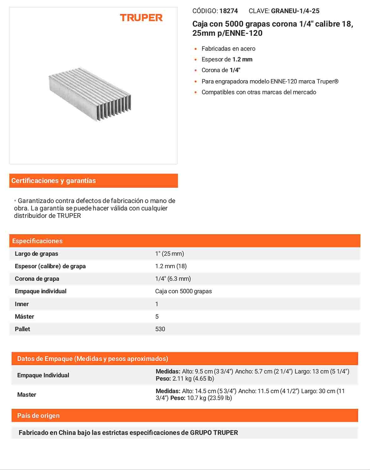Caja 5000 grapas 1/4 pulg 25 mm