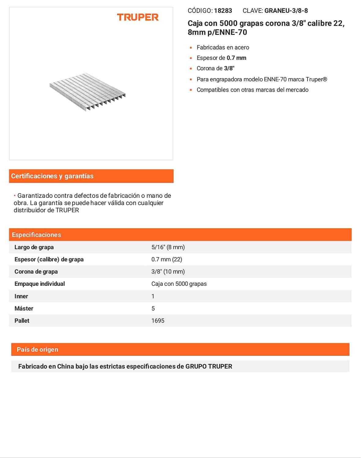Caja 5000 grapas 3/8 pulg 8 mm