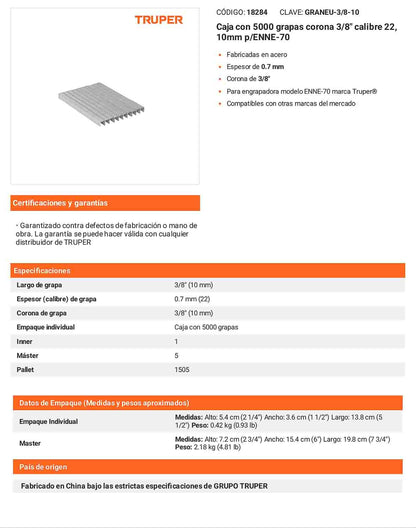 Caja 5000 grapas 3/8 pulg 10 mm