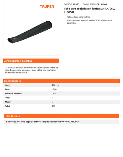 Ficha tecnica - Tubo para sopladora electrica SOPLA-960 - SKU 18350