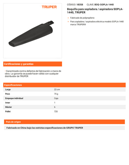 Ficha tecnica - Boquilla para sopladora/aspiradora SOPLA-1440 - SKU 18358