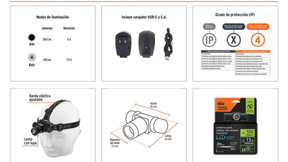 Linterna de minero LED 500 lm