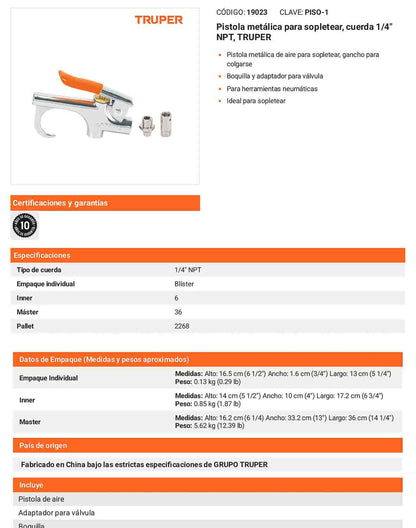 Pistola metálica para sopletear 1/4 pulg