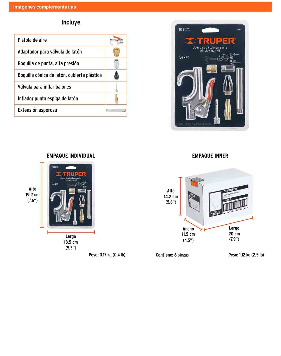 Juego pistola sopleteadora 2 boquillas 4 accesorios