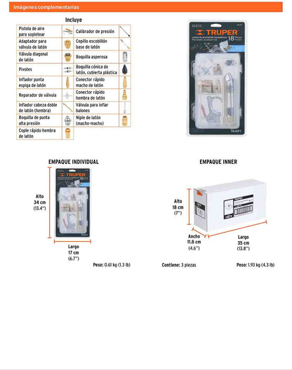 Juego 18 accesorios neumáticos 1/4 pulg