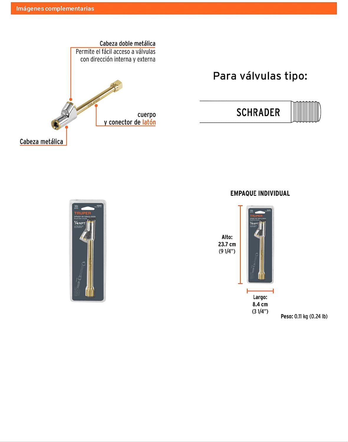 Inflador de cabeza doble 1/4 pulg