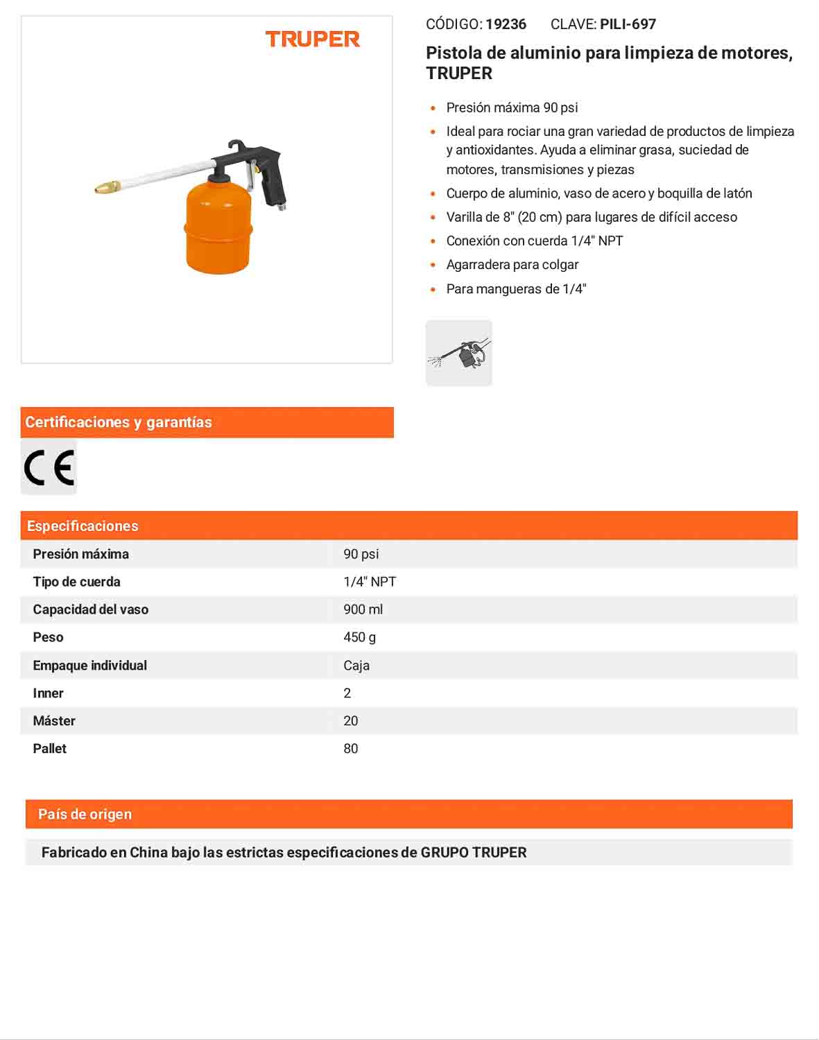 Pistola de aluminio limpieza de motores