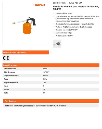 Pistola de aluminio limpieza de motores