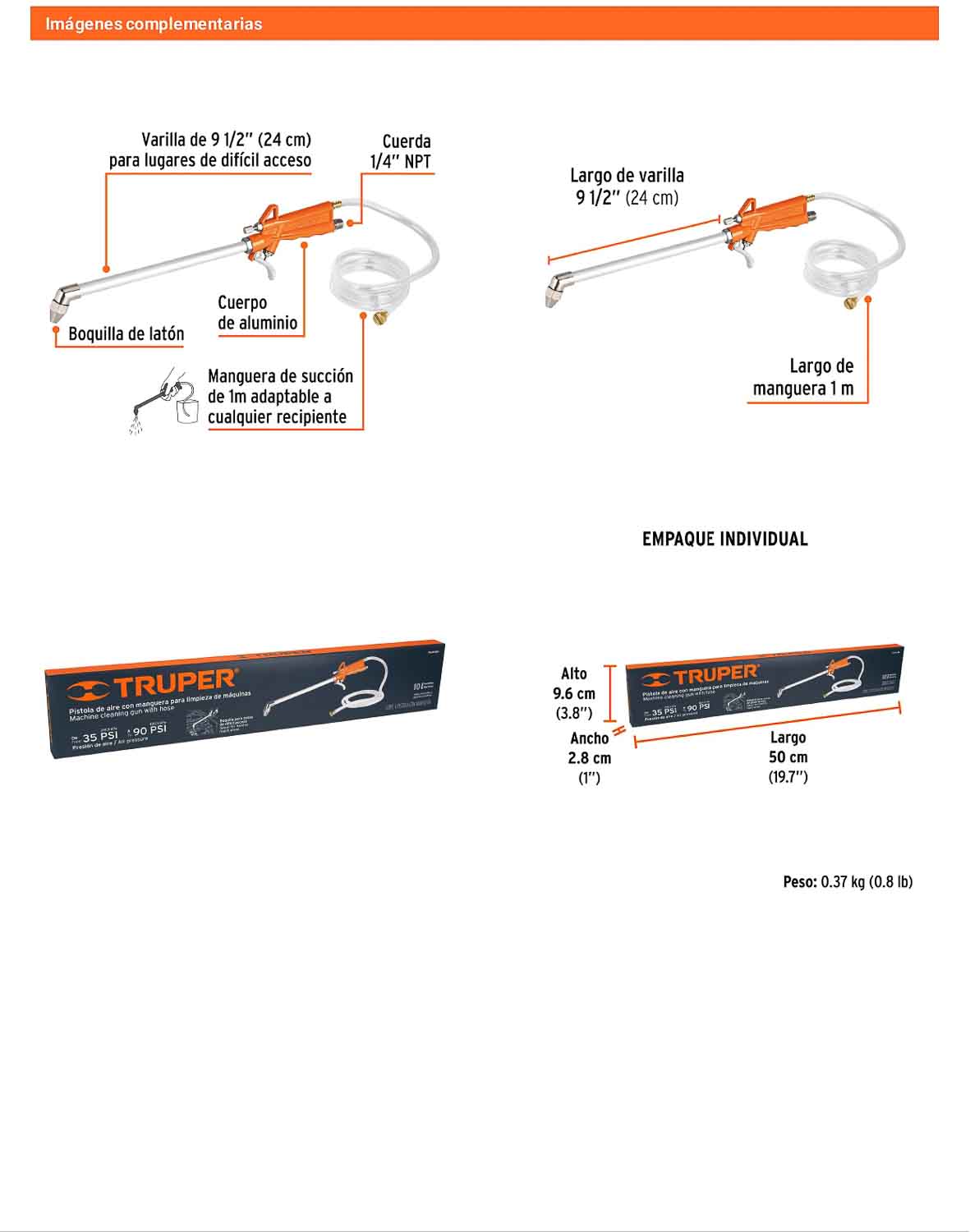 Pistola de aluminio limpieza de máquinas