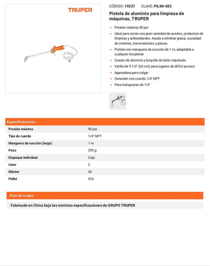Pistola de aluminio limpieza de máquinas