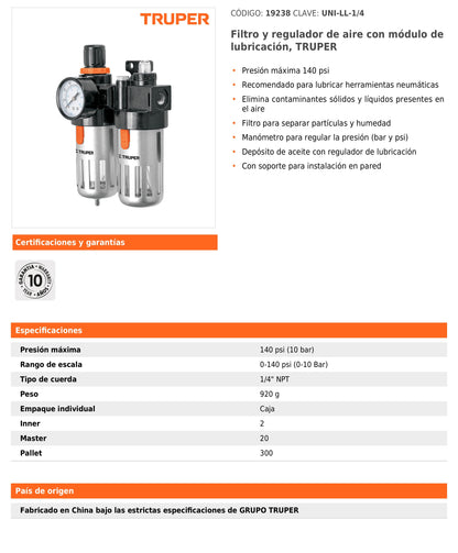 Filtro y Regulador de Aire con Módulo de Lubricación