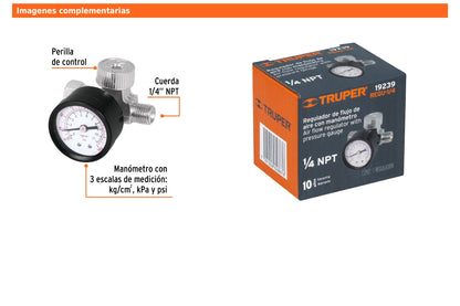 Regulador de Aire con Manómetro Cuerda 1/4 NPT
