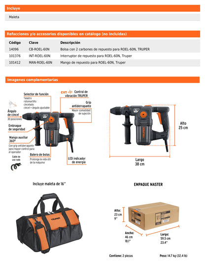 Rotomartillo SDS Plus 6 Joules 1600 W, industrial