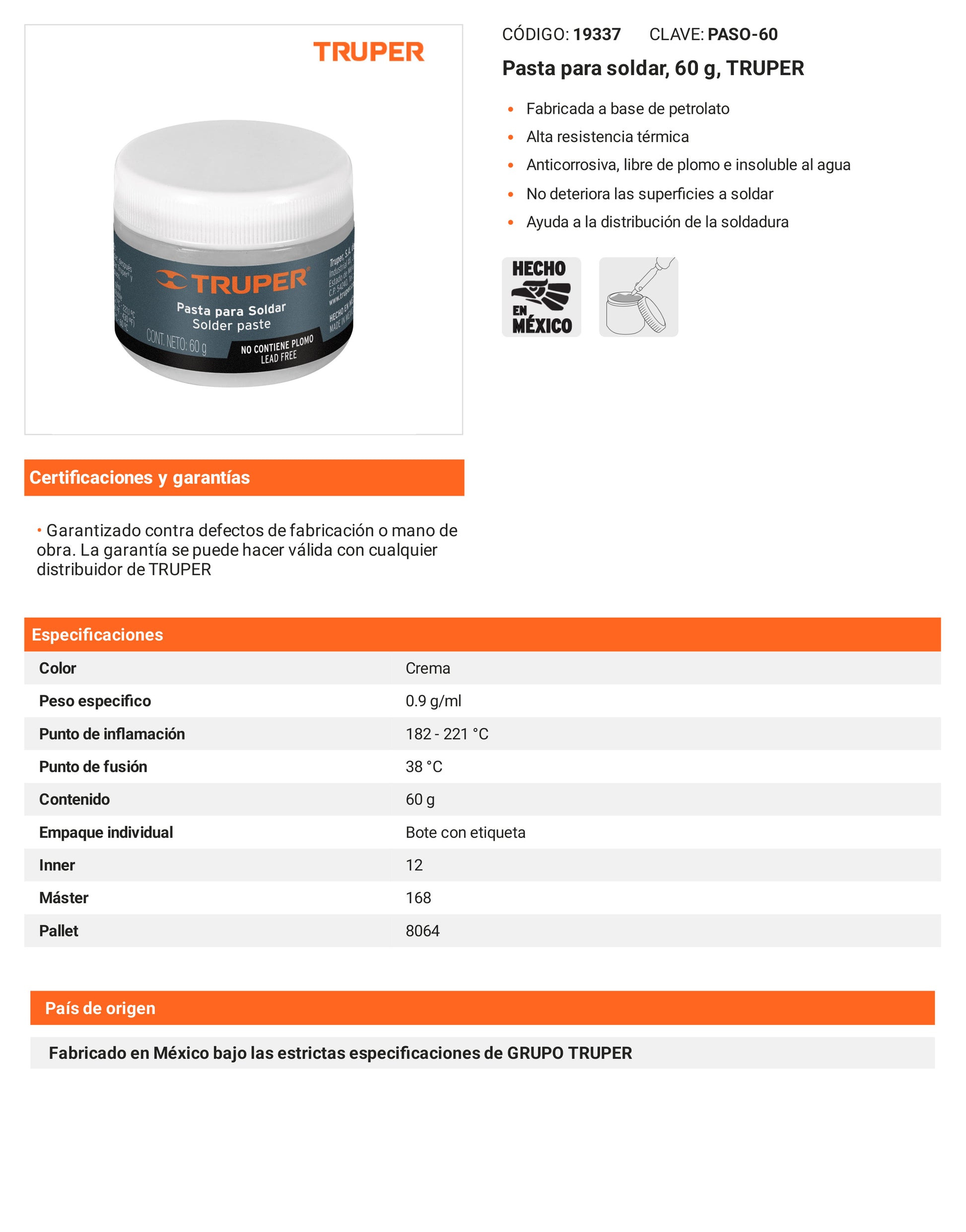 Ficha tecnica - Pasta para soldar 60 g - SKU 19337