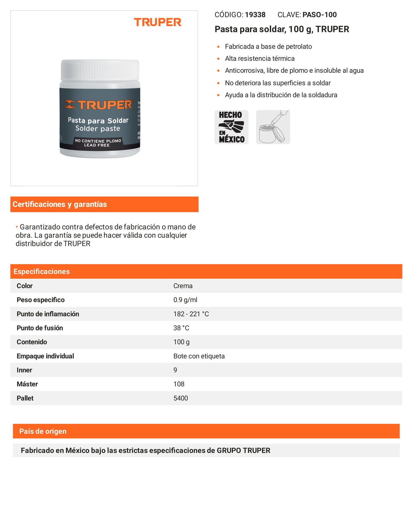 Ficha tecnica - Pasta para soldar 100 g - SKU 19338