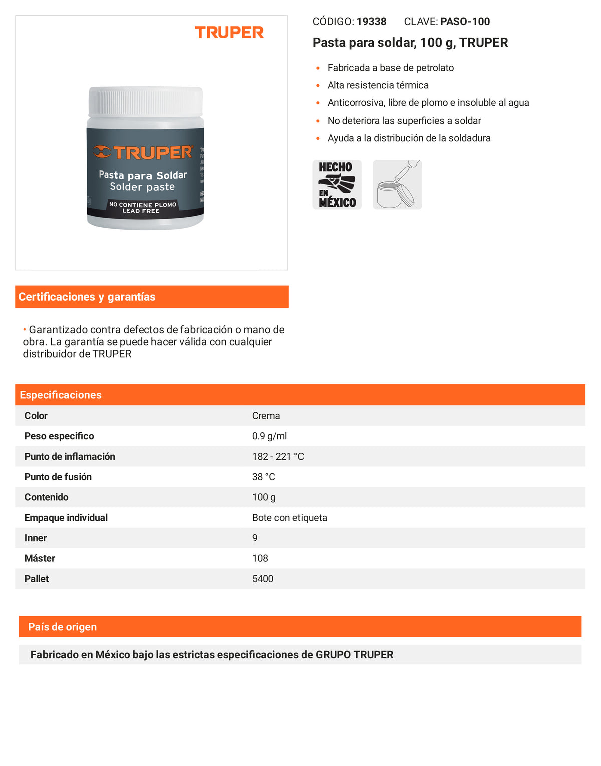 Ficha tecnica - Pasta para soldar 100 g - SKU 19338