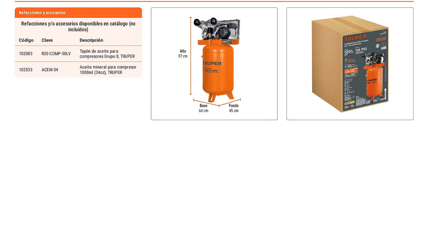 Compresor de banda 120 L 220V