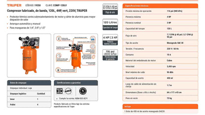 Compresor de banda 120 L 220V