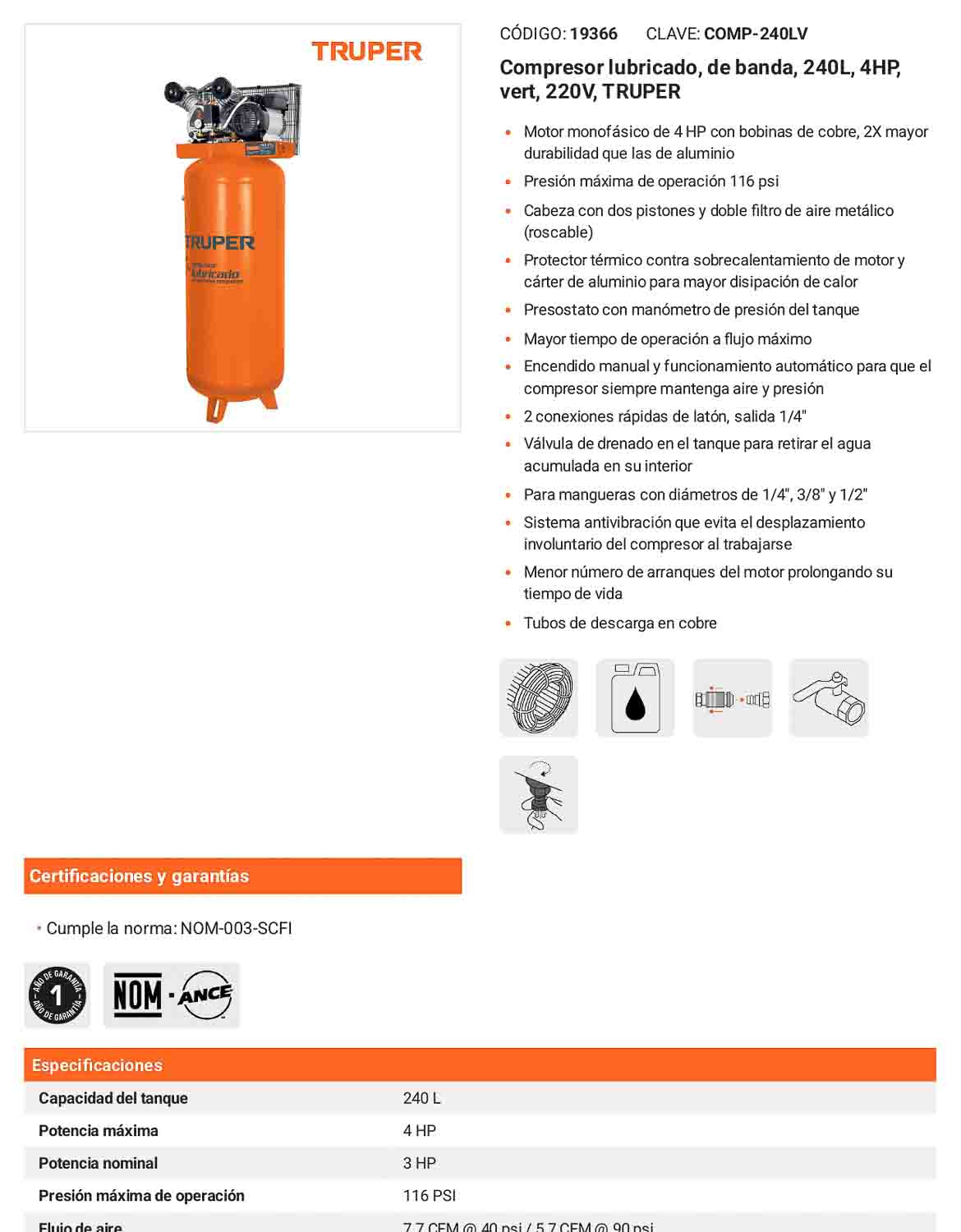 Compresor de banda 240 L 220V