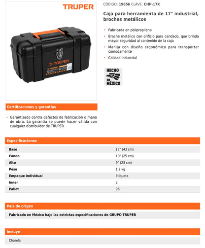 Caja para Herramienta de 17 Industrial con Broches Metálicos
