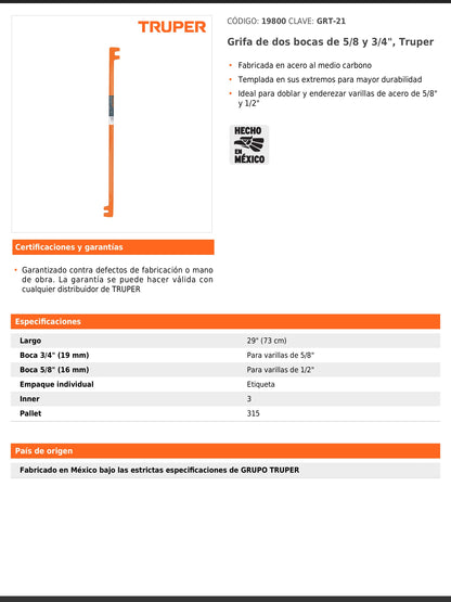 Grifa de dos bocas de 5/8 y 3/4"