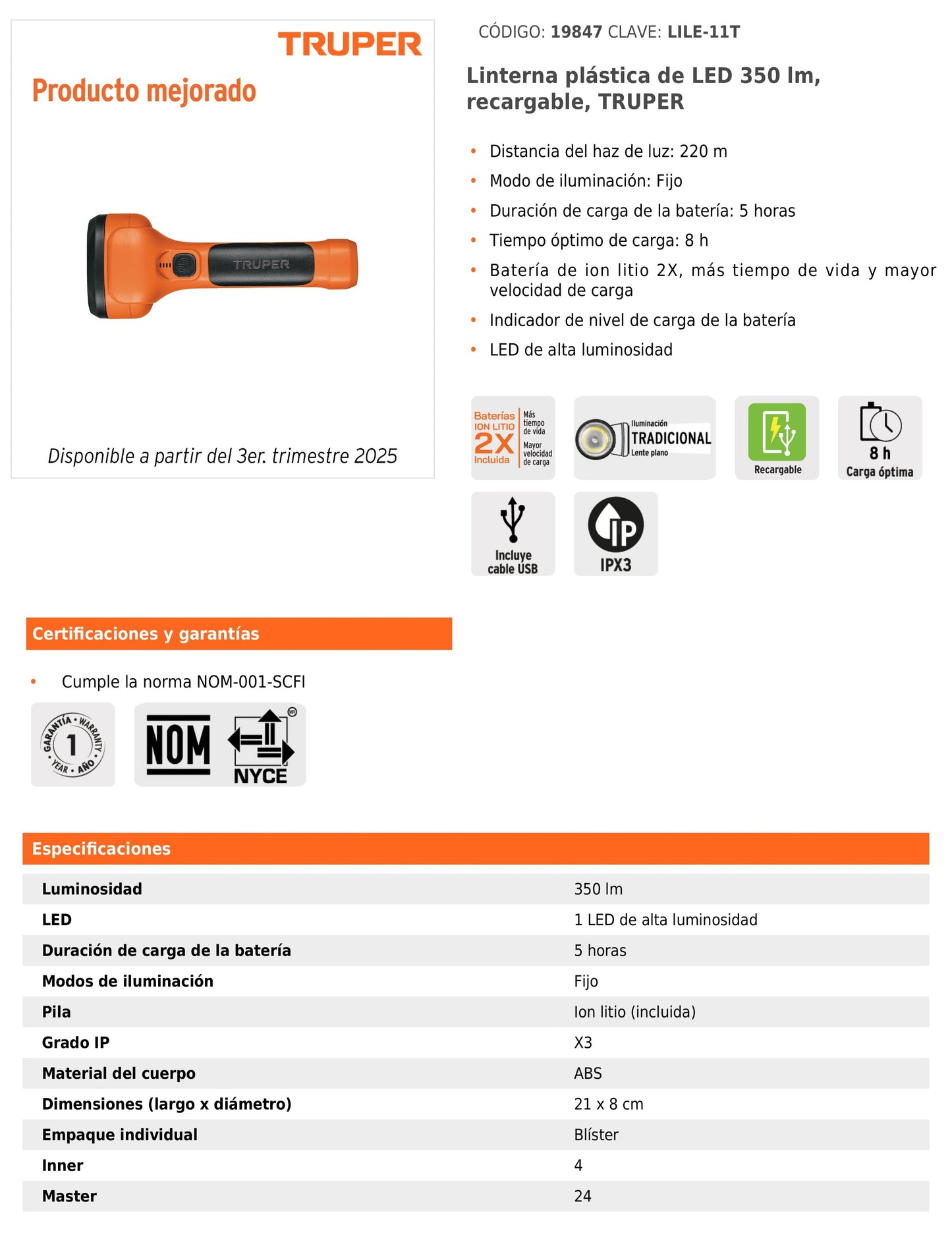 Linterna recargable 1 led