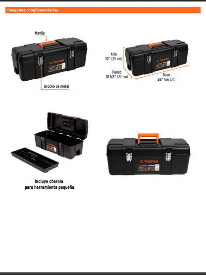 Caja para herramienta de 66 cm industrial con broches metálicos