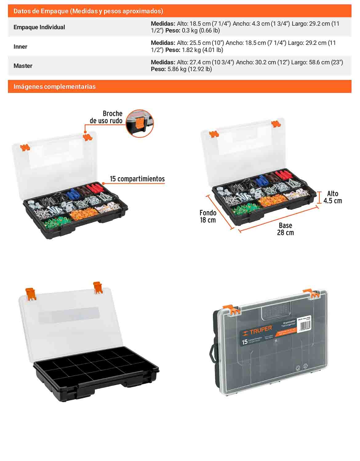Organizador 11" con 15 compartimentos