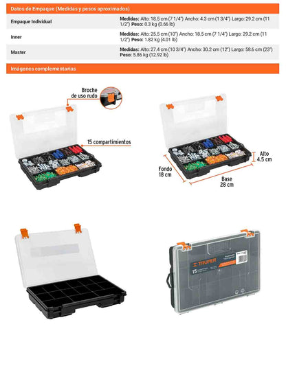 Organizador 11" con 15 compartimentos