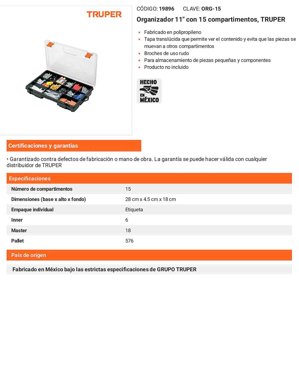 Organizador 11" con 15 compartimentos