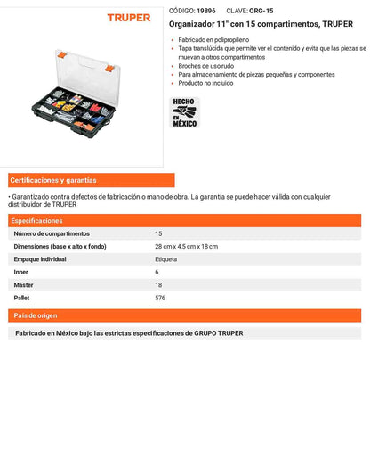 Organizador 11" con 15 compartimentos