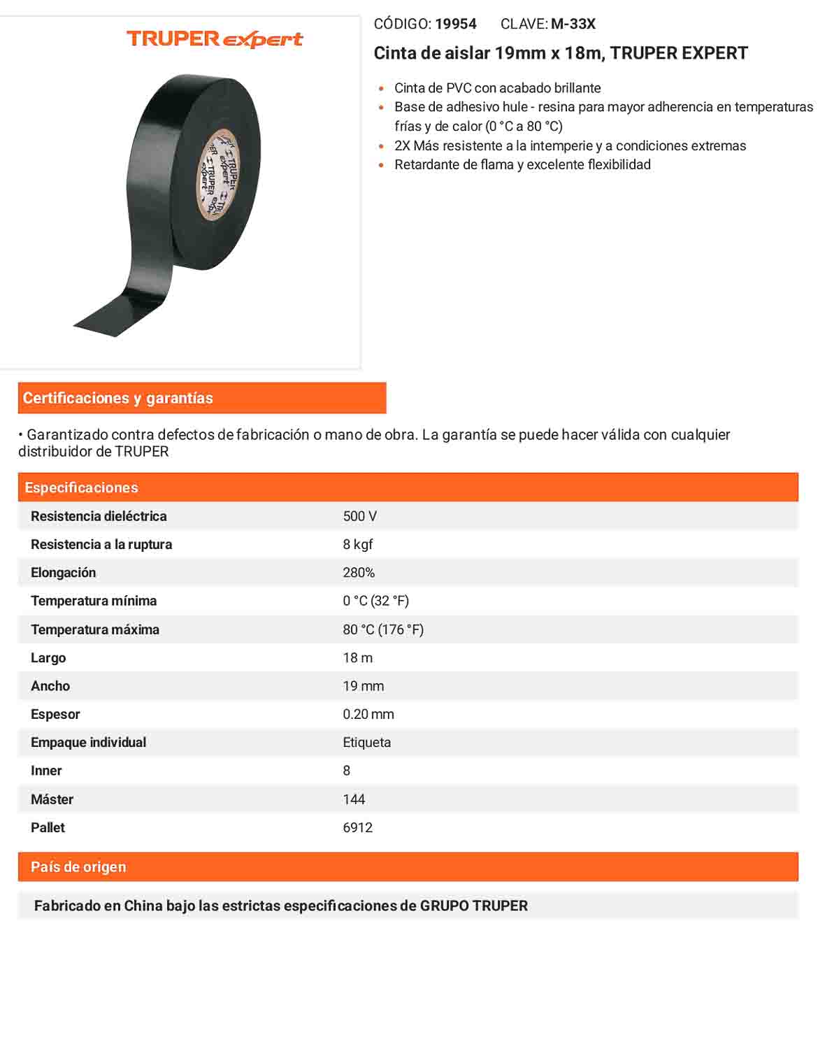 Cinta aislante 19 mm x 18 m negra estandar