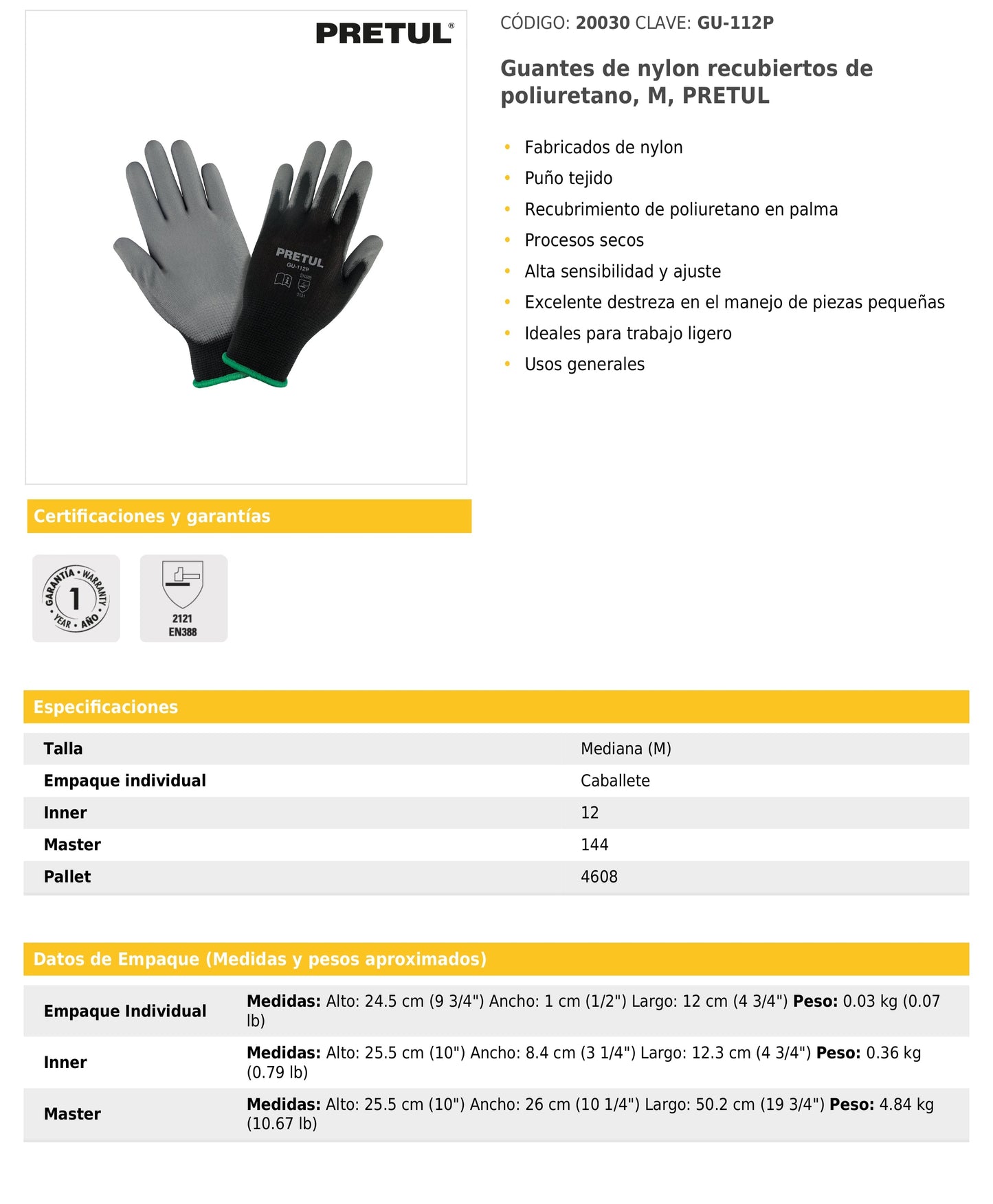Guantes textiles con recubrimiento de poliuretano