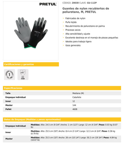 Guantes textiles con recubrimiento de poliuretano