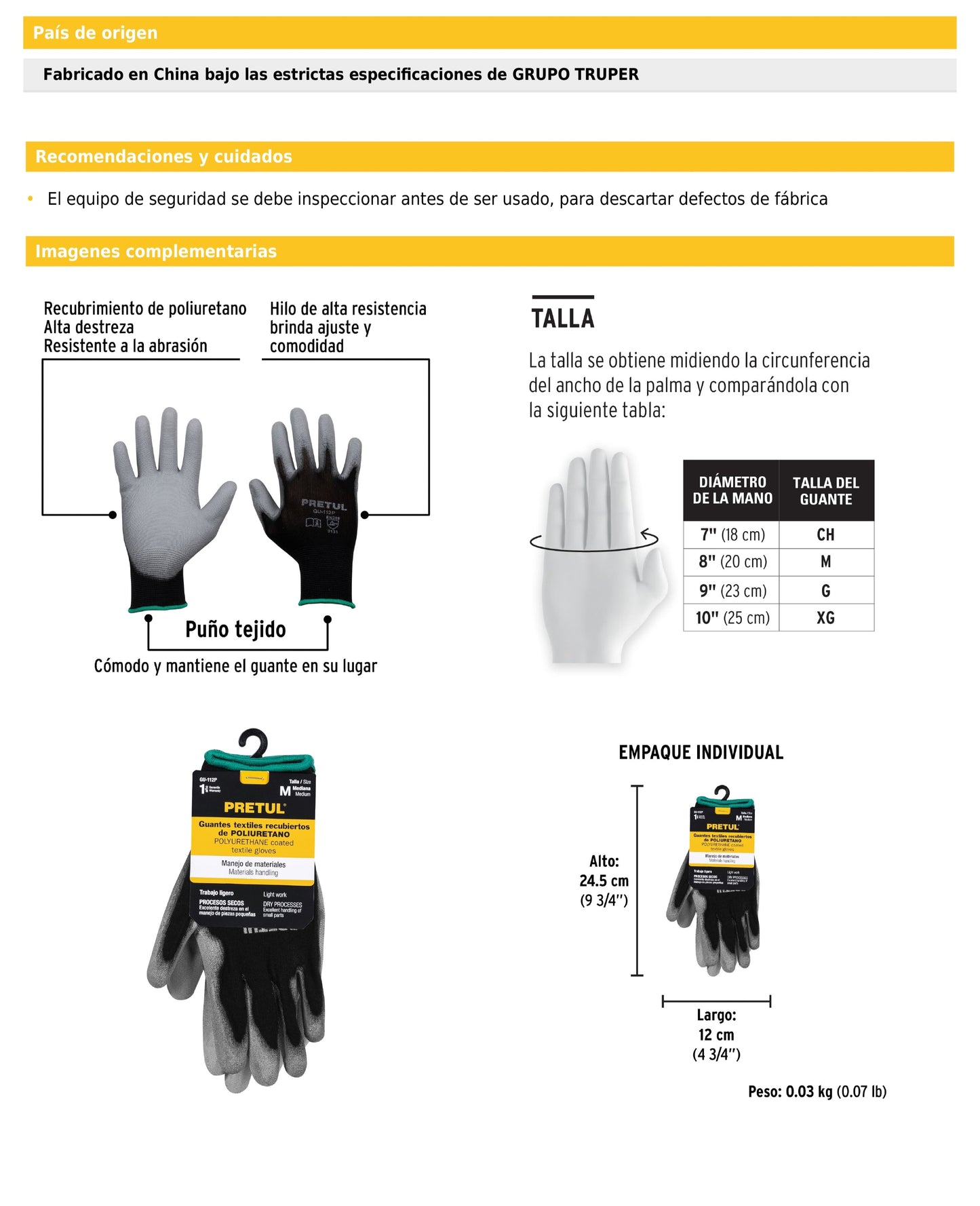 Guantes textiles con recubrimiento de poliuretano
