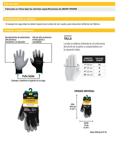 Guantes textiles con recubrimiento de poliuretano