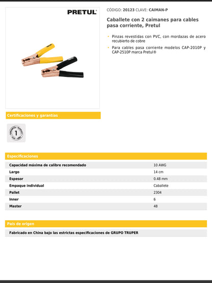 Caballete con 2 caimanes para cables pasa corriente